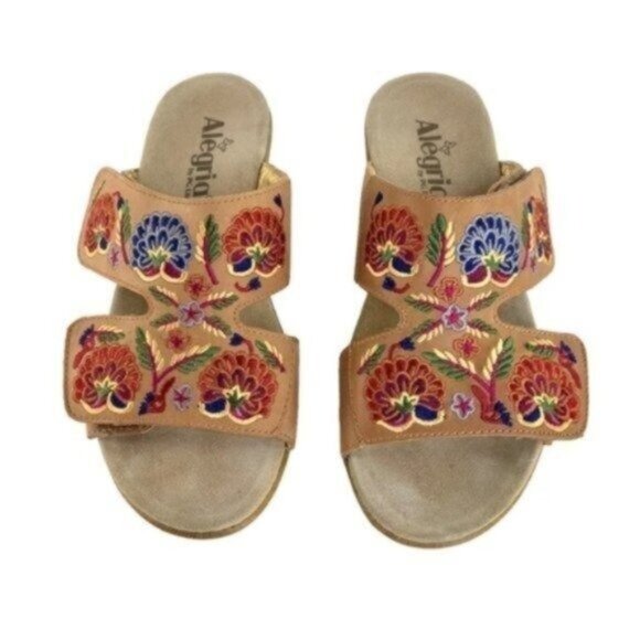 Alegria Leather Embroidered Strappy Comfort Heeled Sandals - Picture 2 of 8